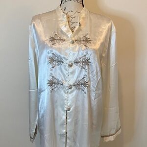 Elegant White Satin Tunic with Embroidery
